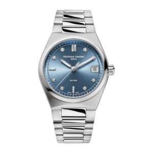 31MM FREDERIQUE CONSTANT HIGHLIFE LADY'S QUARTZ WATCH WITH BLUE DATE DIAL AND DIAMOND MARKERS