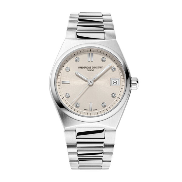 31MM FREDERIQUE CONSTANT HIGHLIFE LADY'S QUARTZ WATCH WITH GREY BRASS DATE DIAL AND DIAMOND MARKERS