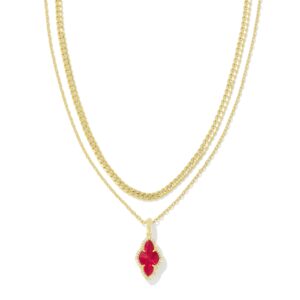 Abbie Gold Pave Frame Multi Strand Necklace in Cranberry Illusion