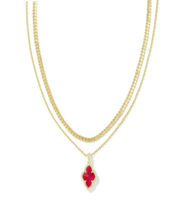 Abbie Gold Pave Frame Multi Strand Necklace in Cranberry Illusion
