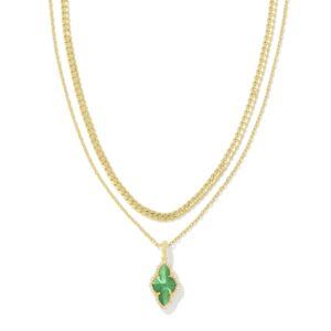 Abbie Gold Pave Frame Multi Strand Necklace in Green Illusion