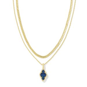 Abbie Gold Pave Frame Multi Strand Necklace in Navy Abalone