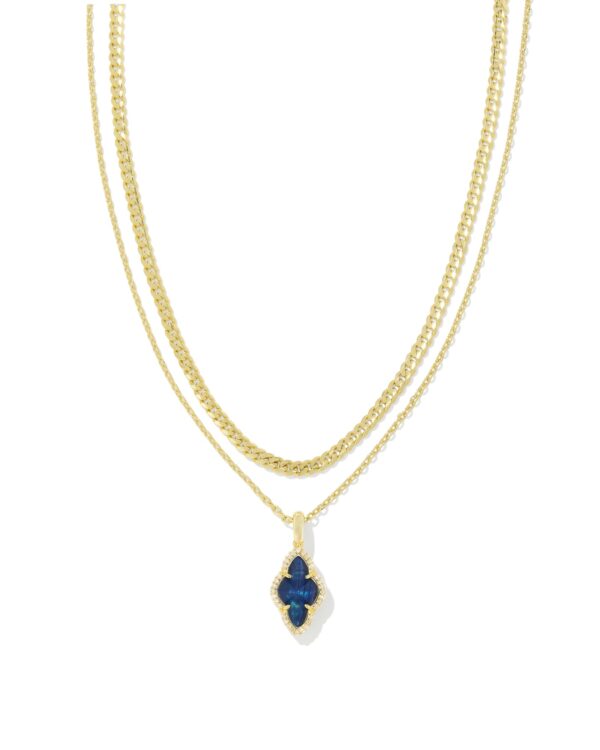Abbie Gold Pave Frame Multi Strand Necklace in Navy Abalone