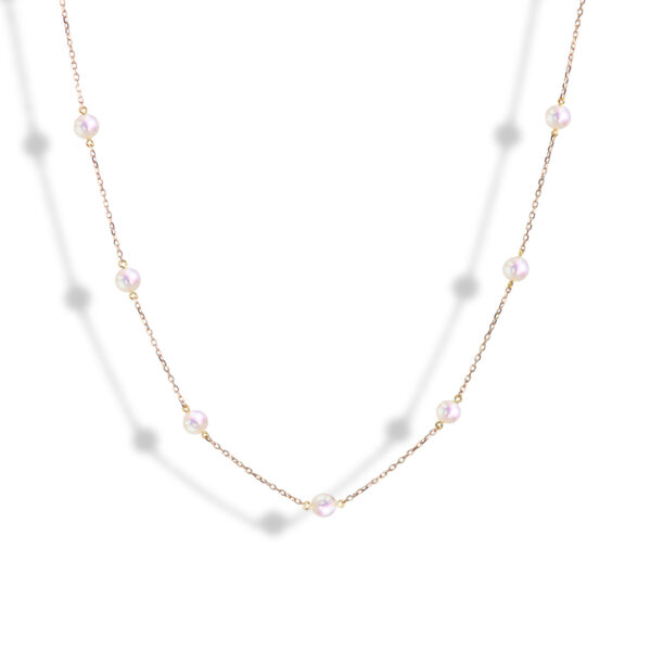 Akoya Pearl Station Necklace - Rose Gold