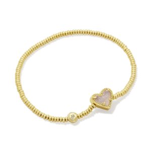 Ari Heart Gold Stretch Bracelet in Iridescent Drusy