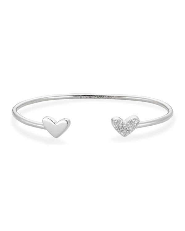 Ari Heart Sterling Silver Cuff Bracelet in White Diamond