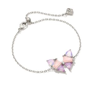 Blair Silver Butterfly Delicate Chain Bracelet in Pink Mix