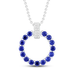 Blue & White Lab-Created Sapphire Circle Necklace Sterling Silver 18"
