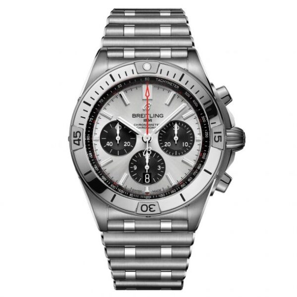 Breitling Chronomat B01 42 Silver Dial Stainless Steel Watch AB0134101G1A1