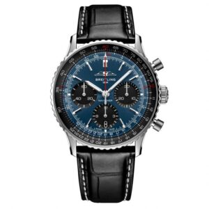 Breitling Navitimer B01 Chronograph 41 Blue Dial Black Leather Strap Watch - AB0139241C1P1