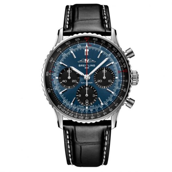 Breitling Navitimer B01 Chronograph 41 Blue Dial Black Leather Strap Watch - AB0139241C1P1