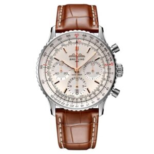 Breitling Navitimer B01 Chronograph 41 Silver Dial Brown Leather Strap Watch - AB0139211G1P1