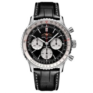 Breitling Navitimer B01 Chronograph 43 Black Dial Black Leather Strap Watch - AB0138211B1P1