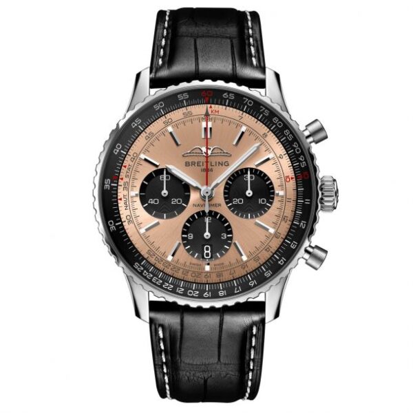 Breitling Navitimer B01 Chronograph 43 Copper Dial Black Leather Strap Watch - AB0138241K1P1