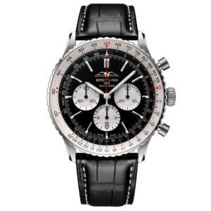 Breitling Navitimer B01 Chronograph 46 Black Dial Black Leather Strap Watch - AB0137211B1P1