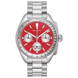 Bulova Archive Series Lunar Pilot Red Dial Stainless Steel Bracelet Watch Set 43.5mm - 96K115
