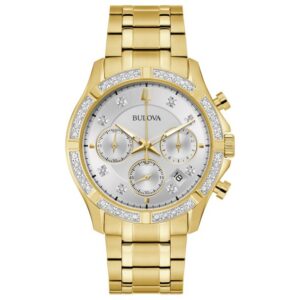 Bulova Classic Diamond Chronograph Silver Dial Gold-Tone Bracelet Watch 42mm - 98E113