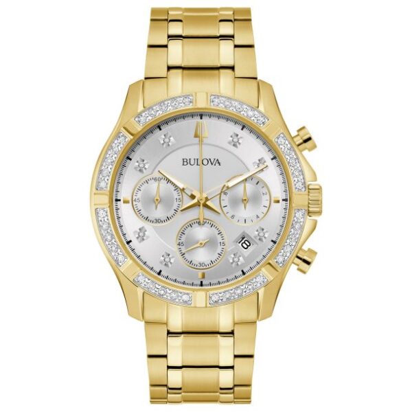 Bulova Classic Diamond Chronograph Silver Dial Gold-Tone Bracelet Watch 42mm - 98E113