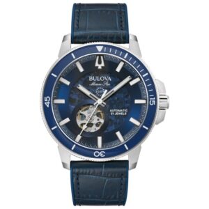 Bulova Classic Marine Star Automatic Blue Leather Strap Watch | 45mm | 96A291
