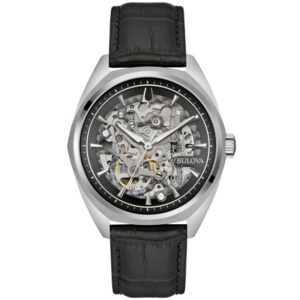 Bulova Classic Surveyor Automatic Skeleton Black Leather Strap Watch 41mm - 96A310