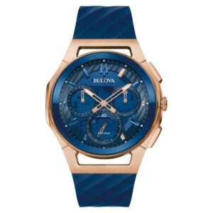 Bulova CURV Marc Anthony Blue Dial Blue Rubber Strap Watch 44mm - 97A185