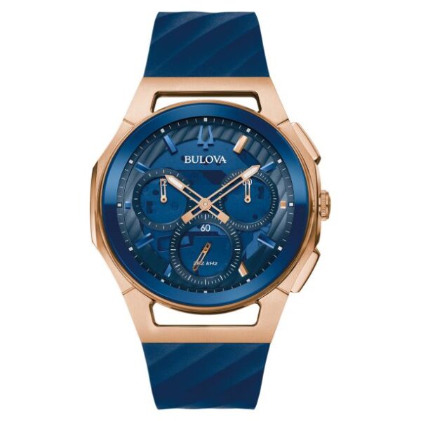 Bulova CURV Marc Anthony Blue Dial Blue Rubber Strap Watch 44mm - 97A185