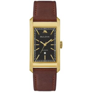 Bulova Frank Sinatra Chairman of the Board Black Dial Brown Leather Strap Watch 25.5mm - 97B224