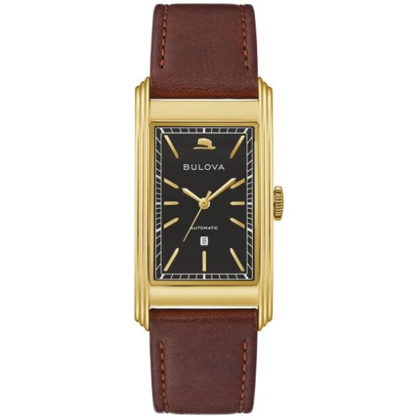 Bulova Frank Sinatra Chairman of the Board Black Dial Brown Leather Strap Watch 25.5mm - 97B224
