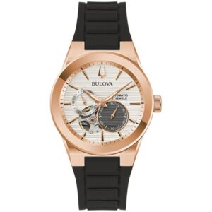 Bulova Latin GRAMMY Silver Dial Black Rubber Strap Watch 38mm - 97A186