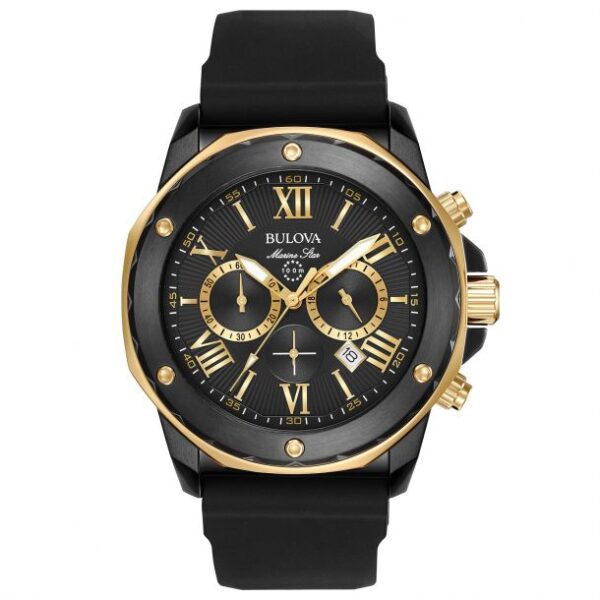 Bulova Marine Star Black Dial Silicone Strap Watch | 44mm | 98B278