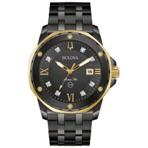 Bulova Marine Star Diamond Accent and Black Ion-Plated Bracelet Watch | 44mm | 98D176