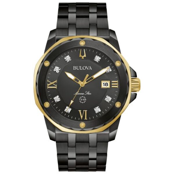 Bulova Marine Star Diamond Accent and Black Ion-Plated Bracelet Watch | 44mm | 98D176