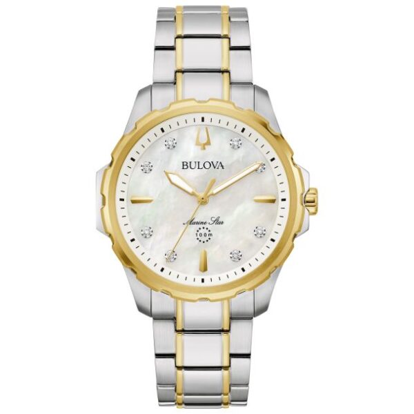 Bulova Marine Star Iridescent Mother of Pearl and Diamond Dial Two-Tone Watch 35mm - 98P227
