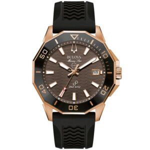 Bulova Marine Star Precisionist Brown Dial Black Silicone Strap Watch 43mm - 98B421