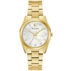 Bulova Surveyor Mother-of-Pearl Diamond Dial Gold-Tone Watch 31mm - 97P172