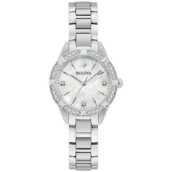 Bulova Sutton Diamond Accent Mother-of-Pearl Dial Stainless Steel Bracelet Watch 28mm - 96R253