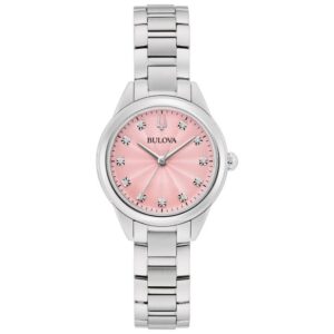 Bulova Sutton Pink Diamond Dial Stainless Steel Watch 28mm - 96P249
