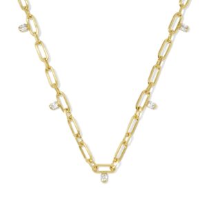 Cecelia Gold Crystal Chain Necklace in White Crystal