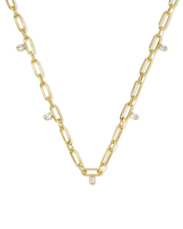 Cecelia Gold Crystal Chain Necklace in White Crystal