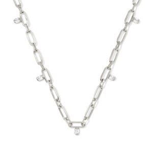 Cecelia Silver Crystal Chain Necklace in White Crystal