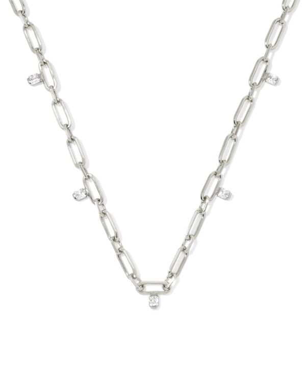 Cecelia Silver Crystal Chain Necklace in White Crystal