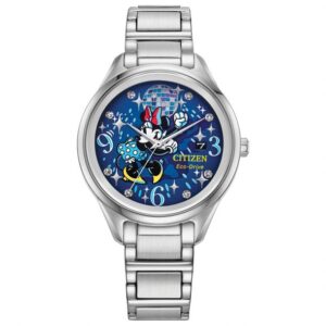 Citizen Eco-Drive Dancing Minnie Stainless Steel Bracelet Watch | 37mm | FE6106-52W
