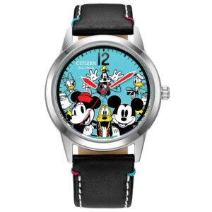 Citizen Eco-Drive Disney Mickey Mouse and Friends Sensational Six Leather Strap Watch | 40mm | AW1235-06W