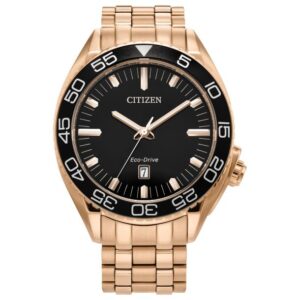 Citizen Eco-Drive Sport Luxury Carson Black Dial and Rose Gold-Tone Bracelet Watch | 42mm | AW1773-55E