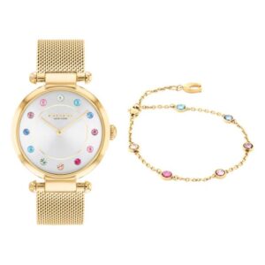 COACH Cary Multi-Colored Crystal Gold-Tone Watch and Bracelet Gift Set 34mm - 14000112
