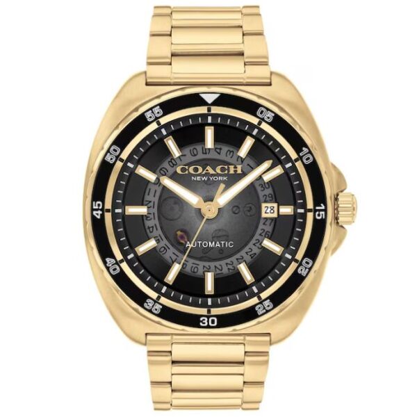 COACH Charter Automatic Black Dial Gold-Tone Bracelet Watch 44mm - 14602712