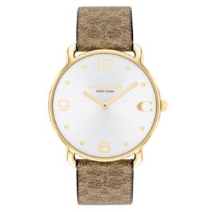 COACH Elliot Signature Silver-Tone Dial Tan Canvas Strap Watch 36mm - 14504205