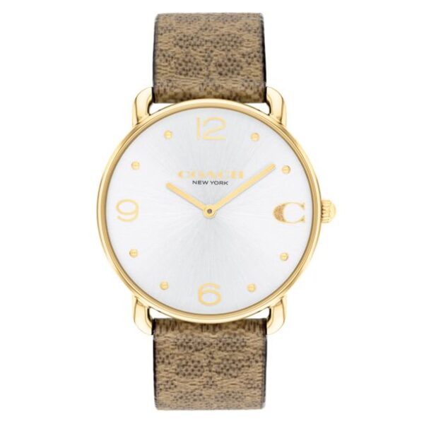 COACH Elliot Signature Silver-Tone Dial Tan Canvas Strap Watch 36mm - 14504205