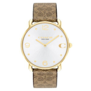 Coach Elliot Signature Silver-Tone Dial Tan Canvas Strap Watch | 36mm | 14504205