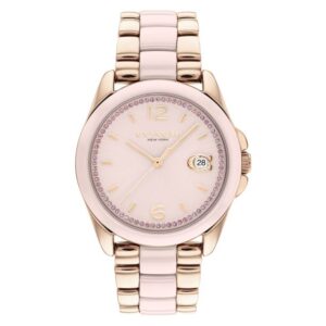 COACH Greyson Carnation Gold-Tone Dial and Blush Ceramic Bracelet Watch 36mm - 14504188